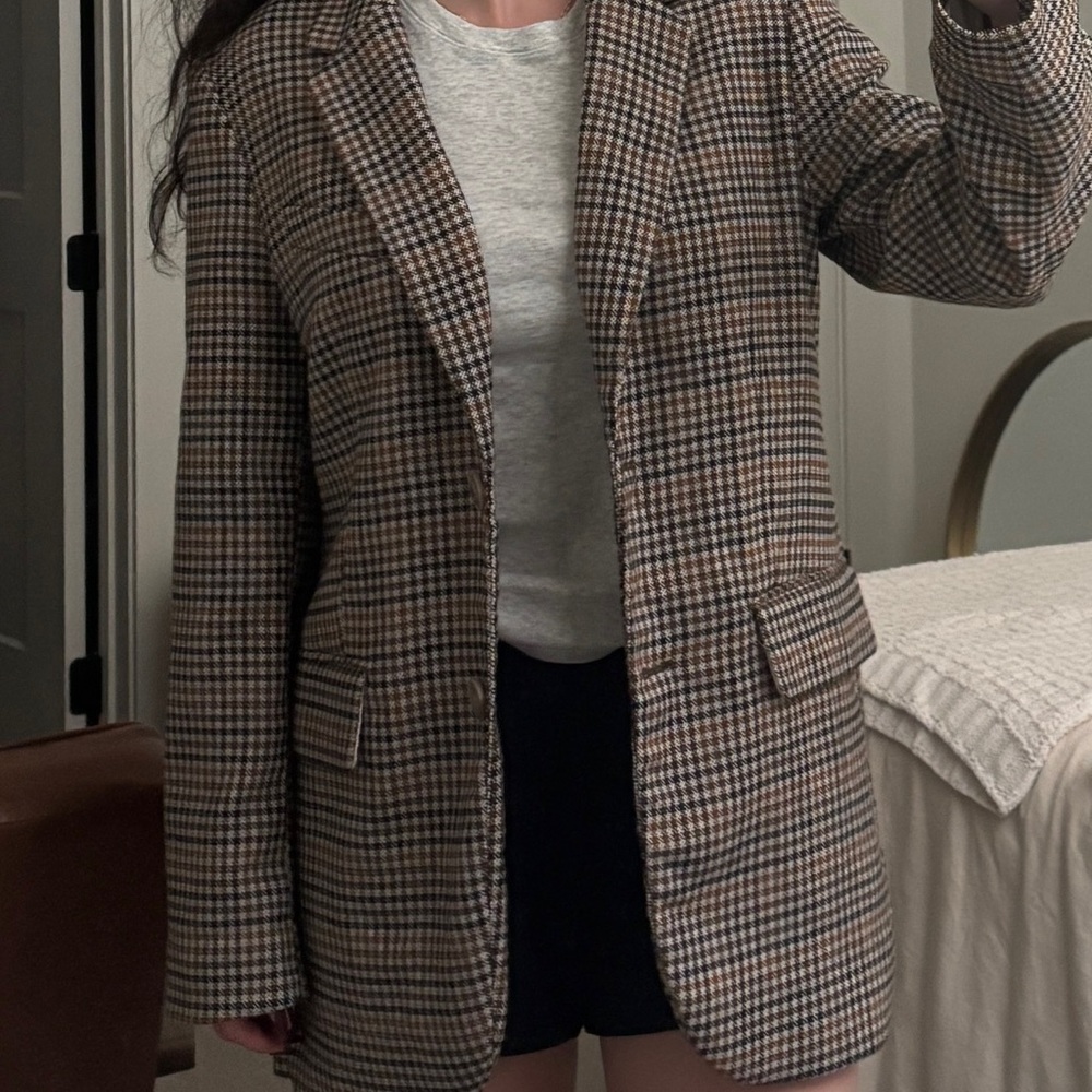 H&M Brown and Black Blazer Tailored Wool-Blend